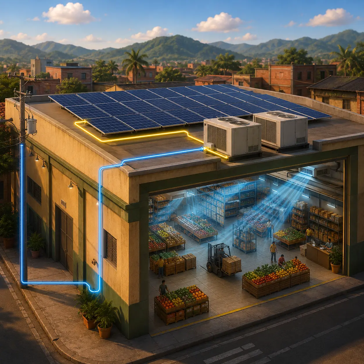 Sistema de aire acondicionado y climatización solar industrial